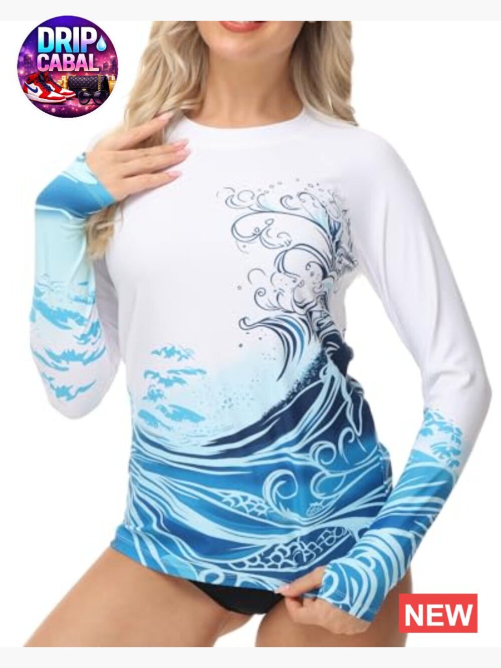 UPF 50+ Long Sleeve Rash Guard Swim Shirt with Thumb Hole Quick Dry - Picture 2 of 7